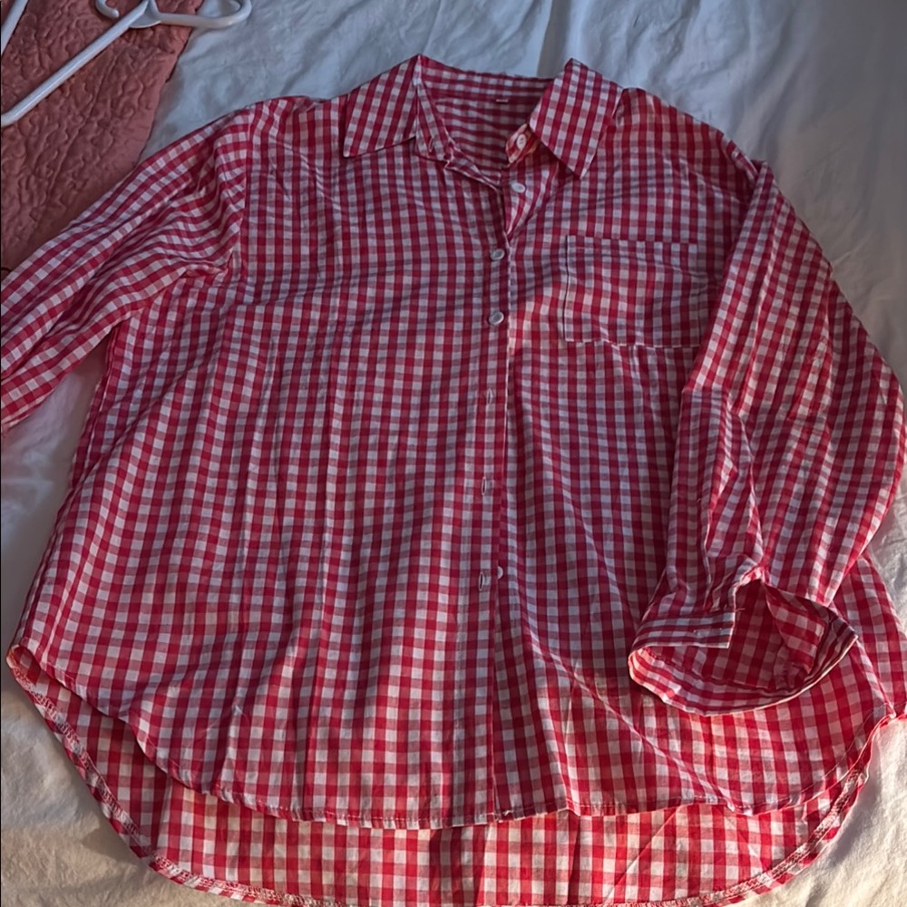 Red Checkered Women's Blouse never worn.